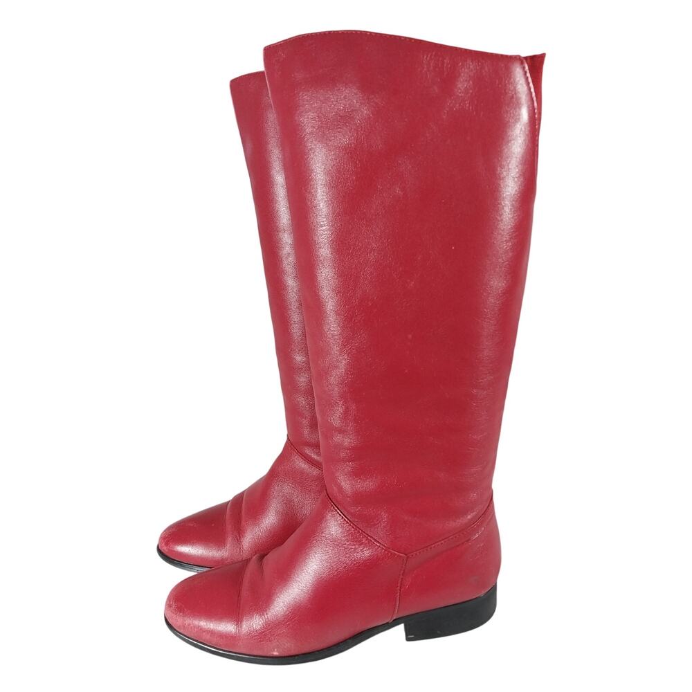 J.C. PENNEY! RICH ROUGE RED GENUINE LEATHER MID CALF LOW HEEL BOOTS! SZ 8.5M